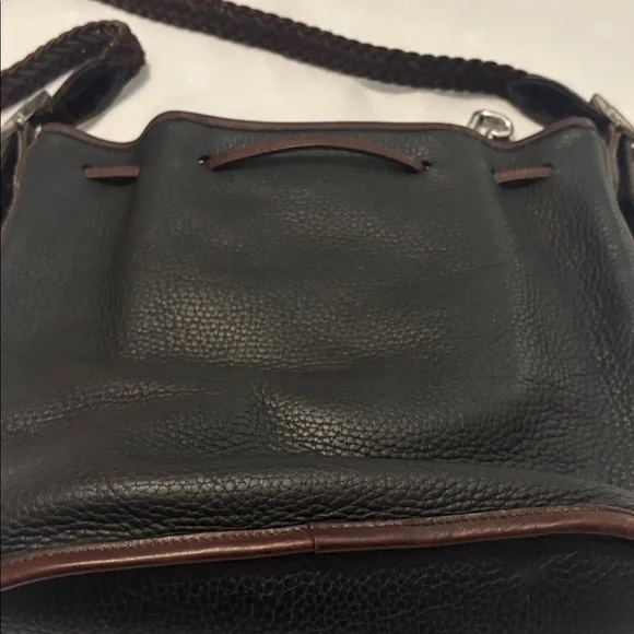 VTG Brighton Black & Brown silver Bucket Bag Crocodile print pebbled leather 90s - Picture 8 of 15